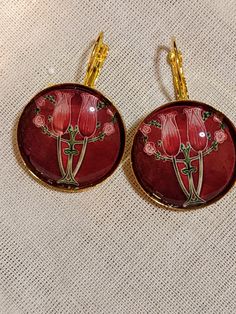 "Red flower bouquet earrings: 1\" circles and gold-colored latch-back closures" Red Flower Bouquet, Red Bouquet, Red Flower, Red Flowers, Flowers Bouquet, Circles, Jewelry Earrings Dangle, Etsy Earrings, Dangle Drop Earrings