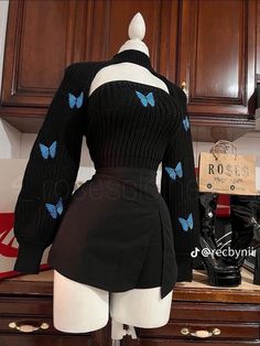 Black Korean, Blue Butterflies, Cute Dress Outfits, Crochet Clothing And Accessories, Classy Casual Outfits, Easy Trendy Outfits, Dress Clothes, Really Cute Outfits, Cute Simple Outfits