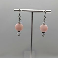 Pink Peruvian Opal Round Earrings ,Genuine Crystals Dangle Hook Wire Earrings Hand Made All Gemstones Are Geuine Coin Shapped Opal With Dicone Crystals Stainless Steel Ear Hooks Elegant Pink Crystal Earrings With Round Beads, Elegant Nickel-free Pink Earrings, Elegant Beaded Drop Earrings With French Hook, Elegant Pink Earrings With Ear Wire, Formal Pink Earrings With Ear Wire, Elegant Nickel-free Beaded Earrings, Elegant Beaded Earrings With French Hook As Gift, Nickel-free Elegant Beaded Earrings, Elegant Pink Beaded Earrings With Ear Wire