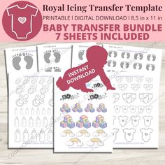 printable baby transferer bundle with 7 sheets included for the royal icing transfer