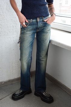 Vintage MISS SIXTY distressed  DEADSTOCK straight jeans with pockets and loops for a belt. 100% cotton. Size written 28 = UK size 10, but it looks more like UK size 8-10. Model size on the photo is 6-8. Measurements: length 39 inches, waist 30.5 inches, hips 38.5 inches. Jeans With Pockets, Miss Sixty, Womens Jeans, Straight Jeans, Festival Season, Women Jeans, Bathing Beauties, Size 10, Music Clothes