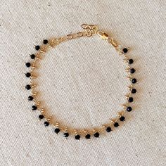 18k Gold Filled Black Beaded Bracelet Affordable Gold Bracelets With Black Beads, Spear Earrings, Black Beaded Bracelet, Black Beaded Bracelets, Bracelet Metal, Black Beaded Jewelry, Horn Pendant, Baby Jewelry, Hypoallergenic Jewelry