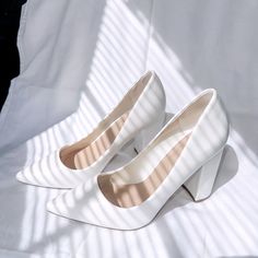 Brand New, Never Use It Wrong Size. Bought A Different Size Wore It On My Wedding. This Shoe Is So Comfy, Heels Are Perfect Not To High Comfy Heels, Leather Block Heels, Shoes Brand, My Wedding, Shoe Brands, White Leather, Shoes Women Heels, Block Heels, Shoes Heels