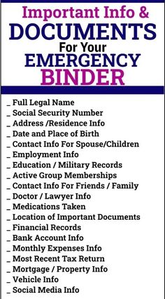 Important Documents Binder, Emergency Preparedness Binder, Life Organization Binder, Binder Printables Free, Family Emergency Binder, Estate Planning Checklist, Emergency Binder, When Someone Dies, Emergency Prepardness