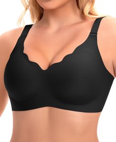 PRICES MAY VARY. Scalloped Wireless Bras - Craft from Nylon & Spandex, our scalloped bra is super soft and smooth, stretch, breathable, like a second skin wearing it. There is no underwire in it, a wireless seamless bras with no restriction and compression Seamless Bra with Support and Lift - Featuring a unique "W" shape jelly stripes at the bottom of the bras, the side and top also have strips to keep no wire bras for women in place, which provide support and lift for your chest, and prevent fr