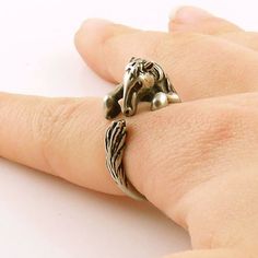 Horse - Animal Wrap Ring - Silver Adjustable Silver Novelty Ring, Adjustable Whimsical Ring, Whimsical Adjustable Ring, Whimsical Adjustable Ring Jewelry, Novelty Silver Ring Jewelry, Whimsical Adjustable Jewelry Ring, Metal Horse Design Jewelry Gift, Whimsical Adjustable Rings, Adjustable Silver Novelty Jewelry