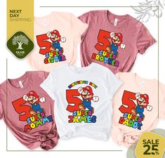 three t - shirts with the number 5 and mario's name printed on them