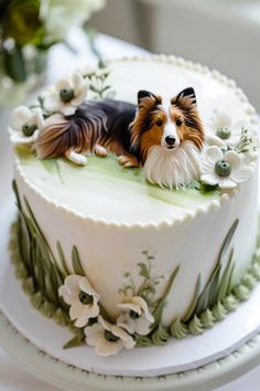 Elegant Shetland Sheepdog Birthday Cake Ideas You'll Love Dog Cake For Kids Birthday, Animals Cake Design, Birthday Cake Puppy, Puppy Cakes, Puppy Cake, Beautiful Cake Designs, Dog Birthday Cake, Cake Topper Tutorial, Animal Cakes