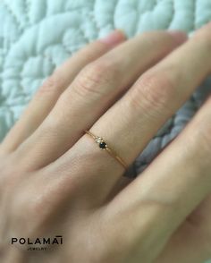 Black and White Diamond Ring . Diamond Stacking RIng . by Polamai Cute Promise Rings, Minimal Ring, Diamond Stacking Rings, Solid Gold Band, White Diamond Ring, Fine Jewelry Designers, Ring Diamond, Dainty Ring, Stacking Ring