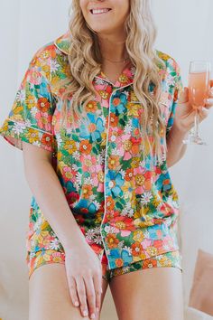 Pattern Pajamas, Bridesmaid Pjs, Floral Bridesmaid, Bridal Party Robes, Wedding Robe, Bridal Parties, Bachelorette Weekend, Soft Floral, Bridesmaid Robes