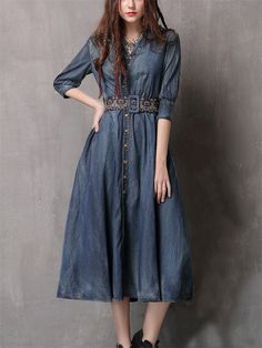 Description Product ID: DS2051219 Material: Denim Pattern: Embroidery Sleeve Length: Half Sleeve Closure Type: Button Length: Below Knee Length Style: Fashion, Vintage, Elegant Occasion: Party, Dating, Travel Package included 1 * Dress Size Chart (Asian Size): Please allow 1-3 cm measured error. Size Length Chest Sleeve Length Waist M 121cm | 47.6 in 91cm | 35.8 in 39cm | 15.4 in 70cm | 27.6 in L 121cm | 47.6 in 95cm | 37.4 in 40cm | 15.7 in 74cm | 29.1 in XL 121cm | 47.6 in 99cm | 39.0 in 41cm | 16.1 in 78cm | 30.7 in XXL 121cm | 47.6 in 103cm | 40.6 in 42cm | 16.5 in 82cm | 32.3 in Denim Blue Cotton Dress With Buttons, Summer Indigo Denim Dress With Buttons, Denim Blue Buttoned Dress For Fall, Denim Blue Dress With Button Closure, Washed Blue Denim Dress With Buttons, Non-stretch Buttoned Denim Dress For Fall, Button-up Denim Blue Dress With Buttons, Denim Blue Button-up Dress With Buttons, Button-up Denim Blue Denim Dresses