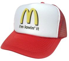 I'm lovin' it Trucker Hat Mesh Hat vintage snapback hat adjustable unworn Vintage style trucker hat This is a Trucker hat mesh hat, it has an adjustable snapback so it fits most people 100% Polyester Front 100% Nylon Mesh Back 5-panel cap Seamless Foam Front Panel with Lining 8 Rows Stitching on Visor Matching Fabric Under visor Adjustable Plastic Snap Cute Caps, Vintage Trucker Hats, Snapback Caps, Mesh Hat, Hat Man, Hats Snapback, Red Hat, Best Beer, Snap Back