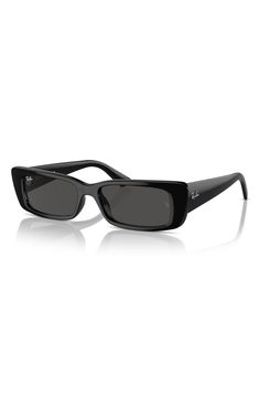 These boldly retro sunglasses add seriously cool energy to everyday looks. 54mm lens width; 17mm bridge width; 145mm temple length 100% UV protection Plastic Imported Black Sunglasses Rectangular, Ray Ban Marshal Sunglasses, Classic Black Rectangular Shield Sunglasses, Rayban Sunglasses For Women, Baddie Glasses, Sunglasses Rectangle, Sunglasses Rectangular, Ray Bands, Rectangular Glasses