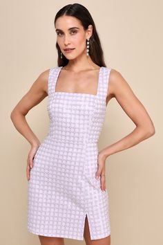 Beautifully Decadent Lilac Sequin Pearl Sleeveless Mini Dress Lilac Sequin Dress, Spring Graduation Dress, Purple Wedding Guest Dresses, Rush Week Outfits, Purple Short Dress, Dress With Square Neck, Dress Pearl, Casual Formal Dresses, Vegas Dresses