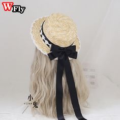 Harajuku Women Girls Summer Straw hat Beach Sun Hat Handmade Sweet Lolita Cosplay Lace Bow Ribbon Anne With An E Aesthetic, Pearl Cosplay, Topi Vintage, Elegant Gloves, Hat Aesthetic, Hat With Bow, Summer Straw Hat, Harajuku Women, Straw Hat Beach