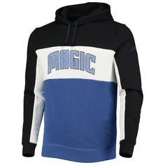 When your favorite team hits the court, stay warm in this Wordmark Colorblock Fleece pullover hoodie from Junk Food. It features the unmistakable Orlando Magic wordmark on one side and colorblock panels to help you proudly rep the team. This midweight hoodie's soft fleece lining ensures you feel your best as you cheer on the Orlando Magic through each quarter. Brand: Junk Food Fleece lining Hood with drawstrings Imported Long sleeve Machine wash, tumble dry low Material: 63% Cotton/37% Polyester Throwback Team-colored Hoodie For Fan Gear, Team-colored Throwback Sweatshirt For Sports, Throwback Team-colored Hoodie For Game Day, Black Sporty Hoodie For Game Day, Throwback Team-colored Sweatshirt For Sports Events, Throwback Team Logo Hooded Sweatshirt, Team-colored Throwback Sweatshirt For Fan Gear, Throwback Team-colored Sweatshirt For Fan Gear, Throwback Hooded Sweatshirt With Team Logo