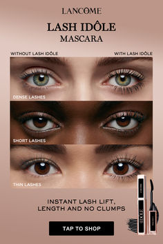 Get instantly lifted, lengthened & volumized lashes with Lancôme's Lash Idôle Mascara. Eyelash Primer, Short Lashes, Volumizing Mascara, Black Lashes, Mascara Wands, Lash Serum, Beauty Inspo, How To Apply Mascara, Longer Eyelashes