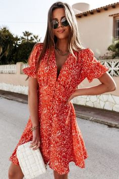 Ruffled Sleeve V-neck Floral Print Mini Dress Mini Skirt Dress, Sleeves Clothing, Short Sleeve Mini Dress, Neck Ruffle, Everyday Dresses, Ruched Dress, Mini Dress With Sleeves, Collar Dress, Floral Print Dress