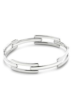 Cast from recycled sterling silver, this sculptural bangle gives the illusion of links with its sleek bars and segmented design. Exclusive US retailer 6 1/2" inner circumference; 3/8" width Hinge with tongue-and-groove closure Recycled sterling silver Imported Recipient of the Butterfly Mark certification, which identifies luxury brands that adhere to social and environmental best practices This brand meets Nordstrom Responsible Brands criteria: brand adheres to responsible social and environmen Monica Vinader, The Butterfly, Best Practices, Recycled Sterling Silver, Luxury Brands, Luxury Branding, Recycling, Bangles, Nordstrom