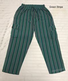 Mens Cotton Stripe Cargo Pants New Arrival - Etsy Green Cotton Cargo Pants For Loungewear, Striped Cotton Bottoms, Relaxed Fit Striped Cotton Pants, Casual Striped Cotton Harem Pants, Green Cotton Harem Pants For Loungewear, Casual Striped Bottoms With Side Pockets, Green Cotton Cargo Pants With Elastic Waistband, Casual Striped Pants With Side Pockets, Red Stripe