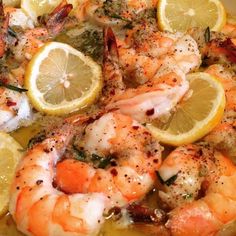 the shrimp and lemon dish is ready to be eaten