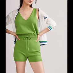 Anthropologie Lounge Romper- Green Sizes Small, Medium, And Large- Nwt Cotton And Polyester Drawstring Waist V Neck Hand Wash 34” Length 2.5” Inseam 10.75” Leg Opening Anthropologie Kimono, Anthropologie Mugs, Sequence Top, Lounge Romper, Chambray Romper, Subtle Luxury, Crystal Hair Clips, Knitted Romper, Anthropologie Top