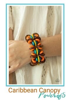 Caribbean Canopy - multi - Paparazzi bracelet colorful collection of brown, orange, yellow, and turquoise disc-shaped wooden beads are threaded along stretchy bands creating a tropical island vibe around the wrist. Sold as one individual bracelet. We provide combined shipping, ship USPS first Class mail. Thank you very much for supporting my small business. Unique Adjustable Orange Bracelet, Unique Adjustable Orange Bracelets, Unique Orange Adjustable Bracelet, Retro Multicolor Bracelet Jewelry, Retro Multicolor Bangle Jewelry, Retro Multicolor Jewelry For Beach, Retro Multicolor Beach Jewelry, Unique Multicolor Bracelet As Fashion Accessory, Unique Multicolor Bracelets