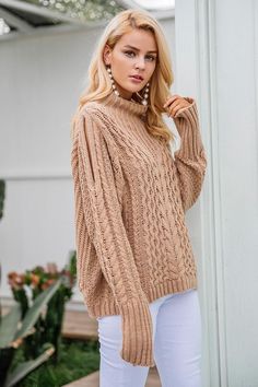 KALEY CABLE-KNIT - B ANN'S BOUTIQUE Fall Fashion Sweaters, Cold Shoulder Sweater, Knit Turtleneck Sweater, Pullover Sweater Women, Cardigan Sweaters For Women, Knitted Pullover Sweaters, Girls Sweaters, Winter Sweaters, Sweater Fashion