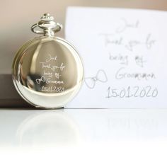 Handwriting Engraved Pocket Watch * Watch For Men * Custom Watches * Personalised Watch * Custom Engraving  * Groomsmen Gifts * Husband Gift * Mens Watch An elegant and enduring pocket watch, meticulously engraved on both the front and back with your authentic handwriting. The transparent skeleton design provides a captivating view of the meticulously crafted internal mechanisms. A timeless gift that will be treasured for a lifetime. Make it unique by adding a personal touch with engraved handwriting.  Both sides can be engraved. The perfect gift for men on their birthday, anniversary or for groomsmen. Comes with a gift box. ✅ Features Dual-opening pocket watch Watch Movement - Mechanical wind-up Roman Numeral Dials Skeleton view to see all moving components Case Material - Stainless Steel Modern Pocket Watch, Skeleton Pocket Watch, Gift Box With Ribbon, Engraved Handwriting, Be My Groomsman, Personalized Watches, Box With Ribbon, Watch Engraving, Pocket Watch Antique