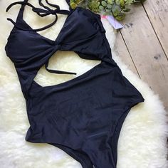 New With Tag Tag For Love And Lemons Lululemon Zara Black Summer Swimwear For Beach Party, Black Beachy Swimwear For Spring, Black Halter Neck Swimwear For Summer, Black Summer Party Swimwear, Black Beach Party Swimwear, Black Beachy Swimwear For Party, Black Halter Neck Swimwear For Spring, Black Cutout Swimwear For Summer, Black One-piece Swimwear For Beach Party