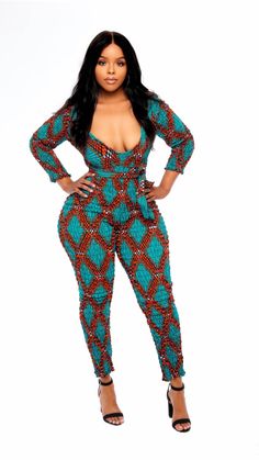 Introduce new life to your everyday wardrobe with the unique flattering design of this gorgeous Sikitu African Print Jumpsuit, and for a fuller figure has been designed to complement and enhance your figure with effortless ease. Perfect For The Sikitu African Print Jumpsuit is perfect for all sorts of functions. Girls night out Date night Casual hangouts All indoor events (formal or non-formal.) All outdoor events (weddings, picnics, birthday parties - etc) Features V- neck cut Stretchy Long sle Fitted V-neck Printed Sets, Multicolor Stretch V-neck Jumpsuits And Rompers, Fitted Green V-neck Sets, Fitted Printed V-neck Jumpsuits And Rompers, Green Fitted V-neck Jumpsuit, Multicolor Fitted One-piece Jumpsuit/romper, Fitted Multicolor One-piece Jumpsuit/romper, Fitted Multicolor One-piece Jumpsuit, Printed Fitted V-neck Bodysuit