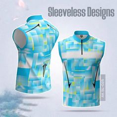 the sleeveless shirt is designed to look like an abstract design with blue and green squares