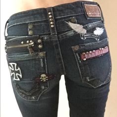 Size Listed Is 25 But Original Size Is 26 However These Jeans Run Small. They Got True 25!!! These Are Like New Rarely Worn And In Perfect Condition. 32 Inseam 2000s Fashion Jeans, Skull Jeans, Stacked Denim, Shredded Jeans, Robin Jeans, Upcycle Ideas, Custom Jeans, Patchwork Jeans, Fit Ideas