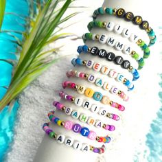 🍀 Design Your Own Bracelet ☀️ Wear your Custom Friendship Bracelet alone or stack it with others. Make it even more special by adding the name or a memorable date of a loved one. This Personalized Jewelry is perfect for creating lasting memories and makes a thoughtful Personalized Gift for friends, family, or even for yourself. ✨ Choose Your Word/Numbers. ✨ You can personalize your Bead Bracelet with up to 12 letters of your choice, ensuring each piece is unique to you or your loved ones. ✨ The Friendship Bracelets With Letter Beads, Bulk Gifts, Bracelet Pack, Bracelet Bead, Your Word, Jewelry Personalized, Gifts Personalized, Bead Bracelets, Bulk Order