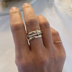 Pinky Ring Stack, Mixed Gold Rings, Unique Rings For Women, Silver And Gold Ring, Etsy Rings, Interlocking Ring, Thick Ring, Gold And Silver Rings, Gold Ring Sets