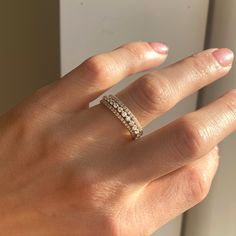 Pavé Eternity Diamond & Floating Diamond Stacking Ring Set – Berlinger Jewelry Floating Diamond Ring, Diamond Eternity Rings, Micro Pave Band, Mens Diamond Band, Wedding Ring Bands Set, Wedding Ring Styles, Wedding Day Jewelry, Eternity Rings, Sterling Silver Stacking Rings