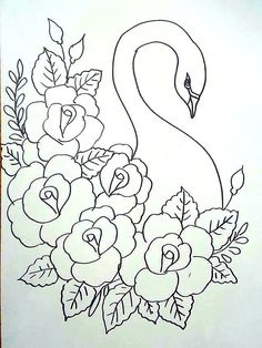 a drawing of a flamingo with flowers and leaves