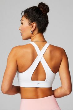 Oasis Twist Medium Impact Sports Bra Fabletics white female Activewear >> Womens >> Sports Bras >> Medium Impact regular Yoga and Studio All-Way Stretch/Moisture-Wicking/Removable Bra Cups Our most flattering, medium-impact bra White Compressive Sweat-resistant Activewear, Compressive White Sweat-resistant Activewear, High Stretch White Activewear, High Stretch White Activewear For Sports, White High Stretch Activewear For Sports, White Activewear With Light Support And Stretch, High Stretch Moisture-wicking White Sports Bra, Moisture-wicking White Activewear For Yoga, White Moisture-wicking Activewear For Yoga