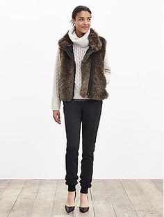 Faux-Fur Vest | Banana Republic Fur Vests, Work Suits, Winter Outfit Inspiration, Standing Collar, Faux Fur Vests, Fur Vest, Modern Outfits, Winter Outfit, Fall Winter Outfits