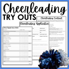 cheerleadering try outs with blue and white pom - poms on it