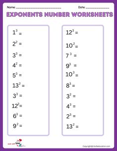 an exponent's number worksheet with two numbers and one hundredths