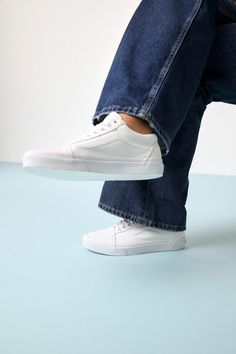 Grab the Vans Old Skool True White Lace-Up Sneakers anytime you want to look casually iconic! Durable canvas fabric and pebbled faux leather come together to shape these must-have kicks with a rounded toe upper and a lace-up vamp with white laces. Signature Sidestripeâ„¢ accents the insole and outsole. Low-cut, padded collar tops a sturdy bumper sole that features the classic waffle outsole! Logo tag at the heel. 1" rubber heel. Cushioned insole. Rubber sole has nonskid markings. Man made materi Wedding Sneakers, Lulu Fashion, Logo Tag, Vans Sneakers, Flat Sneakers, Collar Top, Vans Old Skool, Rubber Heels, Old Skool