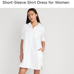 White, Short Sleeve Shirt Dress, Old Navy, Nwt White Shift Shirt Dress For Daywear, White Relaxed Fit Short Sleeve Shirt Dress, White Short Sleeve Shirt Dress With Relaxed Fit, White Short Sleeve Shirt Dress For Daywear, Relaxed Fit Short Sleeve Shirt Dress For Daytime, Daytime Relaxed Fit Short Sleeve Shirt Dress, Womens Navy Dress, Navy Sundress, Short Sleeve Shirt Dress