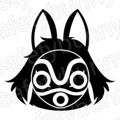 a black and white silhouette of a mask with horns on it's head, in front of a white background