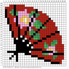 a cross stitch pattern with red flowers on it