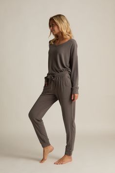 Our new Söft Collection starts with the softness of bamboo. Söft Lounge leggings and a tank with bralette have just enough stretch to hug you gently but let you be free. The entire collection is softer than soft. It’s Faceplant Söft. Söft joggers have non-binding elastic and drawstring waist for easy lounging. Scooped side pockets Side slits at cuffs fit comfortably over your ankles. Tight enough to look sleek but loose enough to feel cozy. Söft charcoal and Söft grey color selections flow beaut Relaxed Solid Color Activewear For Loungewear, Solid Color Comfortable Activewear For Loungewear, Comfy Spring Loungewear Activewear, Comfortable Solid Color Yoga Pants For Lounging, Super Soft Comfy Activewear For Loungewear, Super Soft Athleisure Activewear For Lounging, Comfy Activewear Long Pants For Lounging, Comfy Activewear For Lounging, Versatile Relaxed Fit Yoga Pants For Lounging