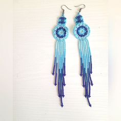 Beautiful One Of A Kind Detailed Beaded Earrings. Southwestern/Native Style. Great For Festivals! These Were Traditionally Made In A Village In Ecuador. Traditional Blue Jewelry For Beach, Traditional Blue Beach Jewelry, Southwestern Blue Beaded Earrings With Round Beads, Blue Southwestern Beaded Fringe Earrings, Southwestern Blue Beaded Fringe Earrings, Artisan Blue Beaded Round Earrings, Blue Beaded Fringe Earrings For Festival, Bohemian Blue Earrings With Beaded Fringe, Bohemian Blue Beaded Earrings For Festivals