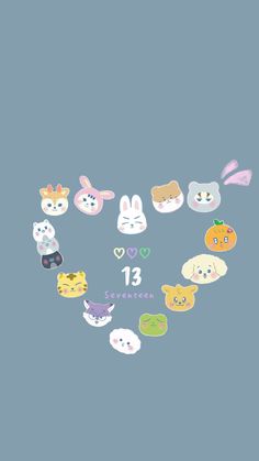 the number 13 is surrounded by various cartoon characters