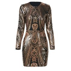 A Geometric Pattern Adds A Touch Of Elegance To This Sexy Bodycon Mini Dress. The All A-Glitter Mini Dress Is Covered In Metallic Sequins And Features Long Sleeves, A Round Neckline, And A Tight Bodycon Fit. Team It With Strappy Black Heels To Create The Perfect Head To Toe Look. 65% Cotton / 35% Poly Bust: 35" Hip Size: 36" Length: 34" Sleeve Length: 24" Waist Size: 30" Gold Sequin Mini Dress For Night Out, Gold Mini Sequin Dress For Night Out, Gold Mini Length Sequin Dress For Night Out, Gold Sequined Mini Dress For Club, Glamorous Gold Sequin Club Dress, Gold Fitted Sequin Dress For Party, Winter Sequined Bodycon Dress, Gold Bodycon Dress For Club And Party Season, Fitted Gold Mini Dress With Sequins