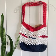 Red White Navy Blue Bottom Tote Bag Purse Cotton Reusable Boho Multicolor Hand Crocheted Knit Coastal Resort Beach These 100% cotton tote bags are super versatile as well as adorable! Sides are open weave crochet with closed weave on bottom and top hem. Measurements: Bag--10.5" tall x 13" wide Handle--24" long Care Directions: Machine wash--cool; dry flat Material: 100% Cotton Perfect for: beach, casual, vacation, resort, versatile, bohemian, school, work, resortwear, coastal grandma, vacay vibe Cheap Red Summer Beach Bag, Affordable Red Summer Beach Bag, Red Cotton Bag For Summer, Casual Red Beach Bag, Red Crochet Bag For Vacation, Red Crochet Vacation Bag, Red Cotton Beach Bag, Casual Red Handmade Beach Bag, Red Crochet Bag For Daily Use In Summer